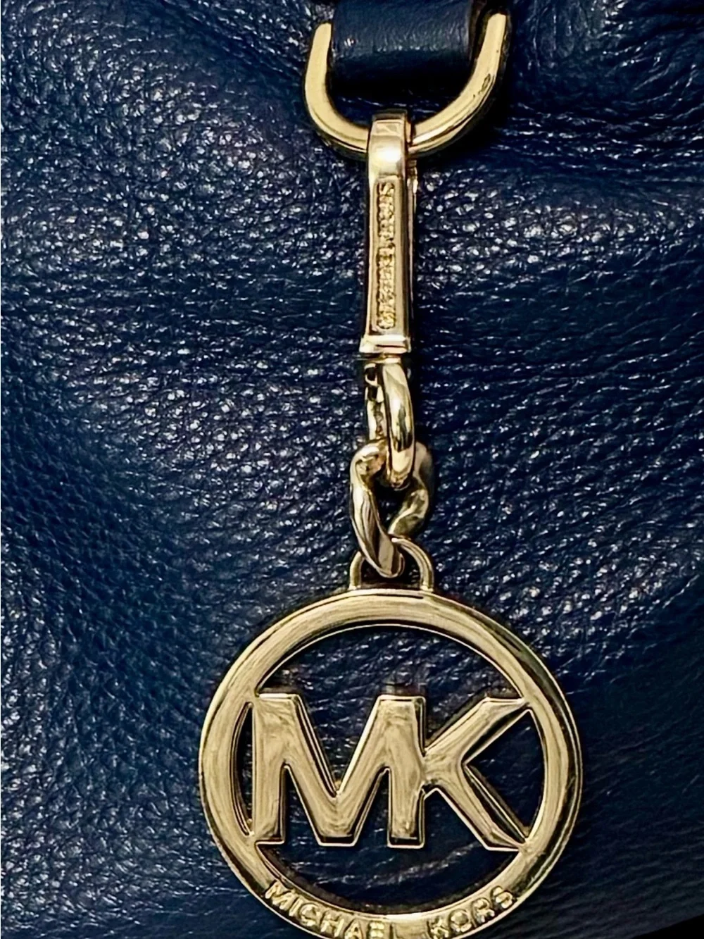 Michael Kors Navy Leather Satchel with Tassel and MK Charm - Picture 7 of 8